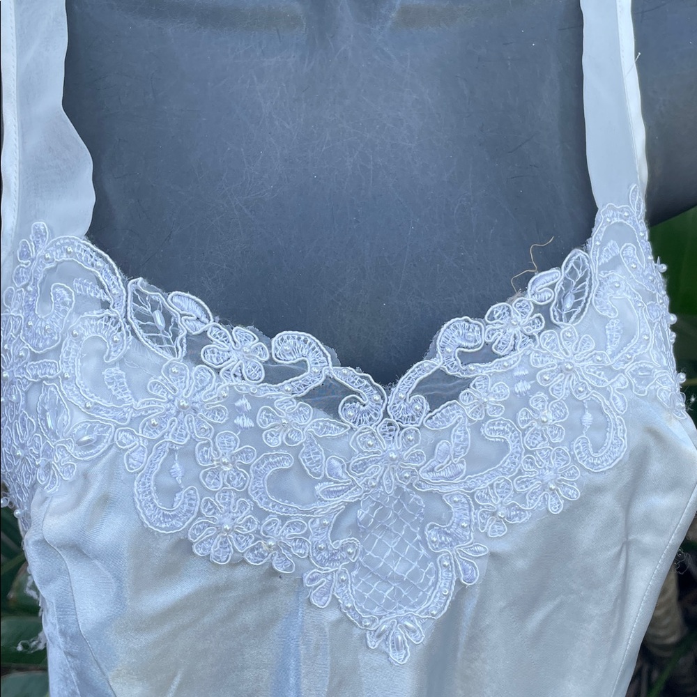 Linea Donatello lace trim, and pearl beaded ruffle slip, dress or nightgown - Picture 3 of 6